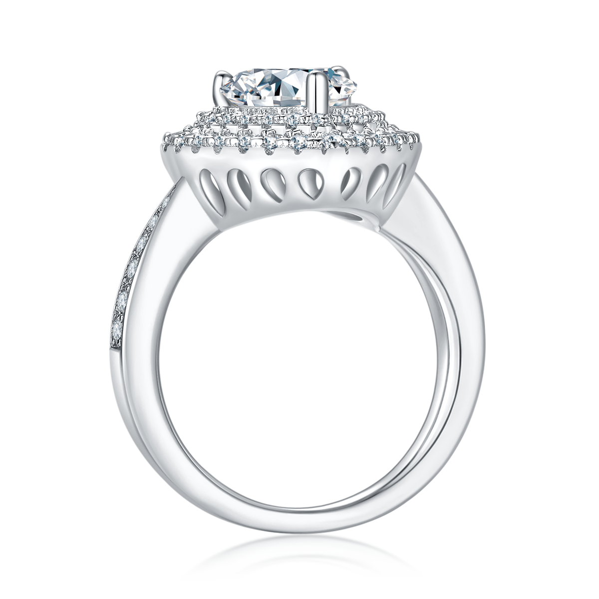 Exquisite heart-shaped S925 silver plated white gold moissanite diamond women's ring 2.0 carats D-grade